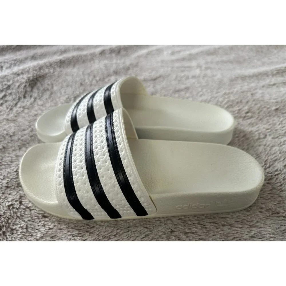 Adidas Adilette Mens Sport Sandals Slides Flip Flops Size 4 White Black 280648